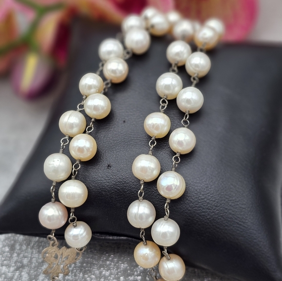 Vintage 1922 William Adams Sterling Silver Pearl Fob Necklace - Picture 4 of 4